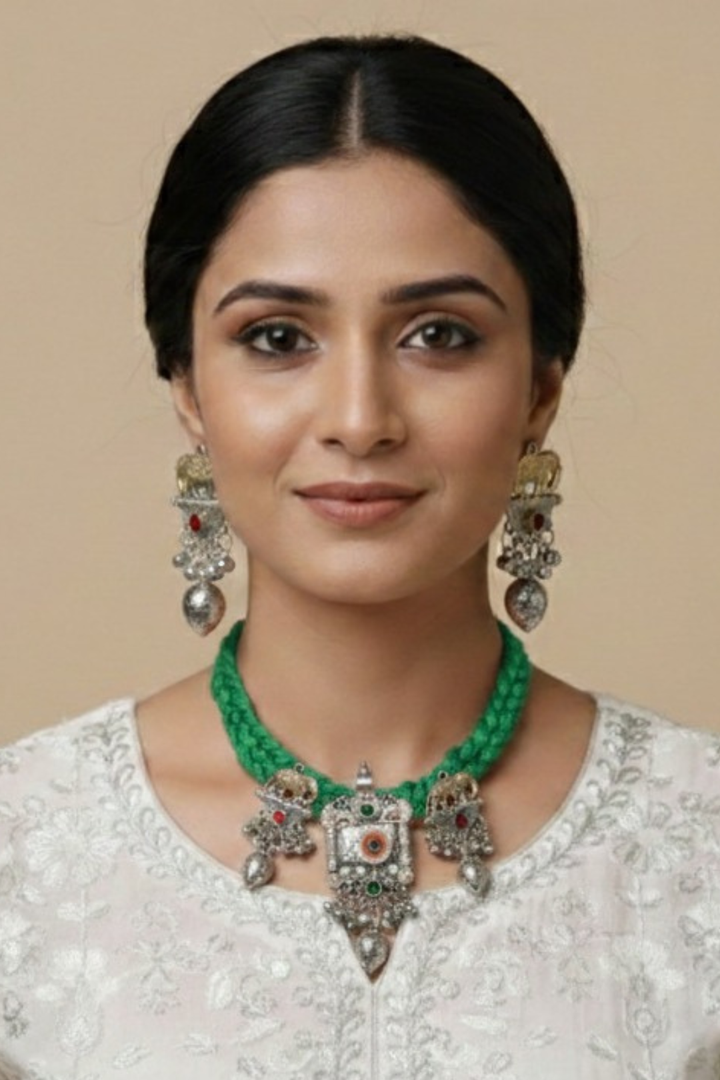 Nidhivan Braided Temple Silver Necklace