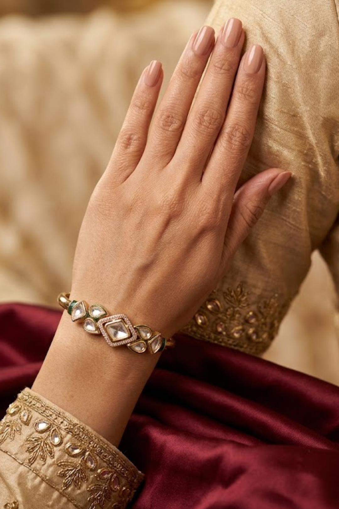Prerna Ethnic Gemstone Sleek Polki Bracelet