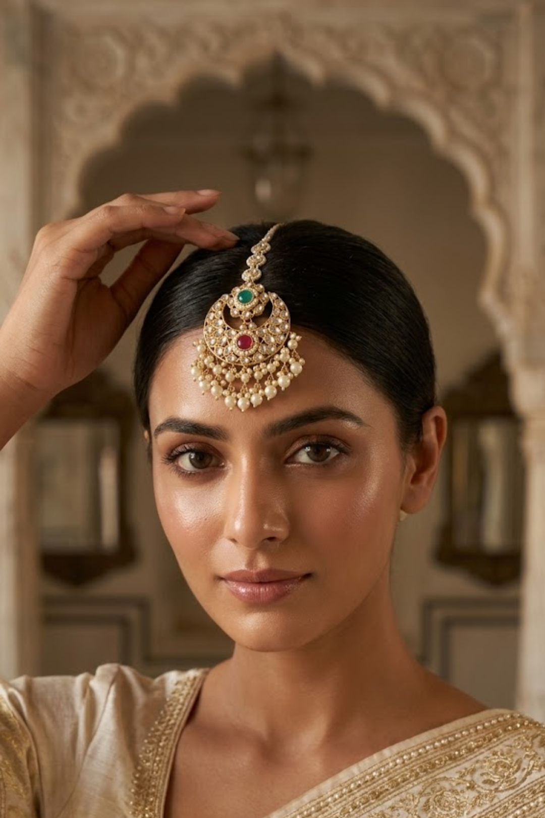 Roohani Kundan Bridal Pearl Drop Maangtika