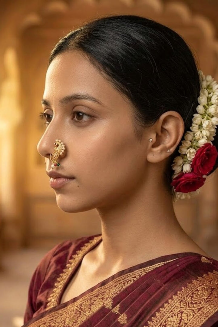 Ambika Maharashtrian Gold Pearl Nosering