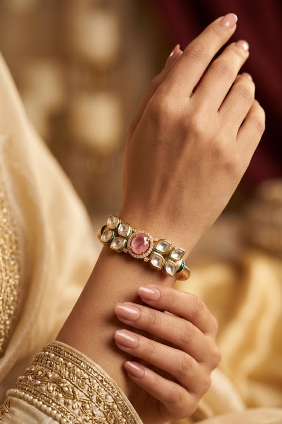 Parvati Ethnic Gemstone Sleek Polki Bracelet