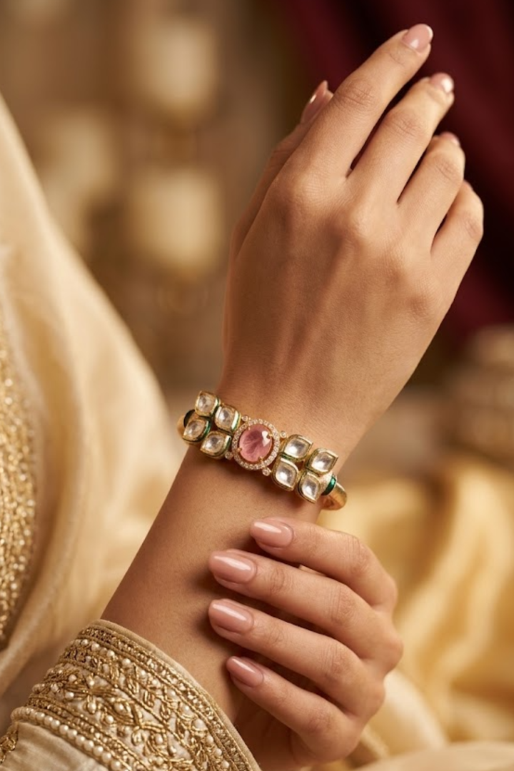 Parvati Ethnic Gemstone Sleek Polki Bracelet