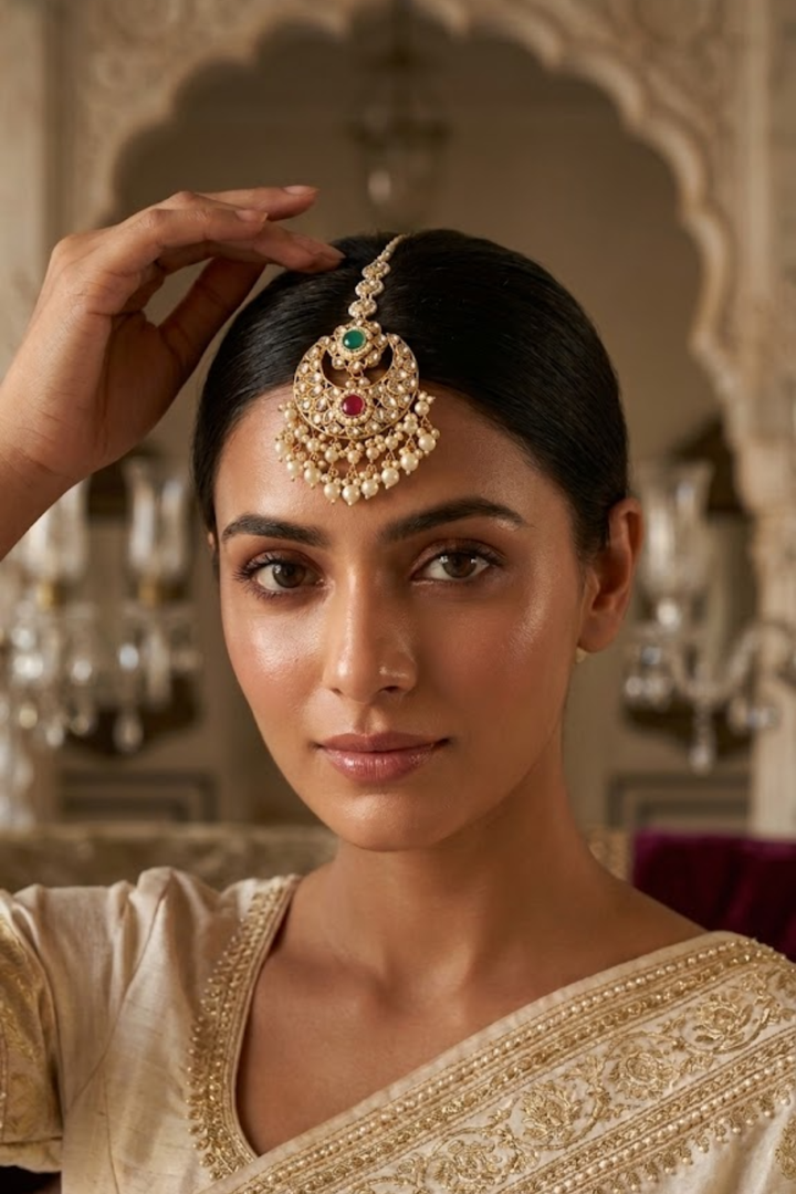 Roohani Kundan Bridal Pearl Drop Maangtika