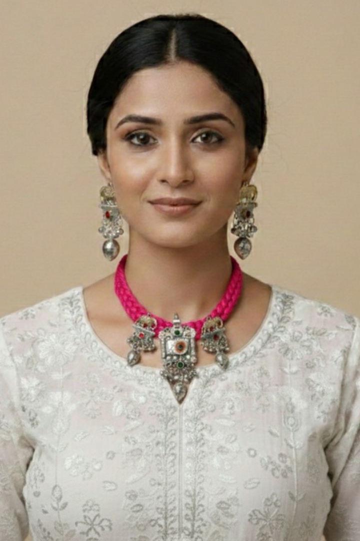 Nidhivan Braided Temple Silver Necklace