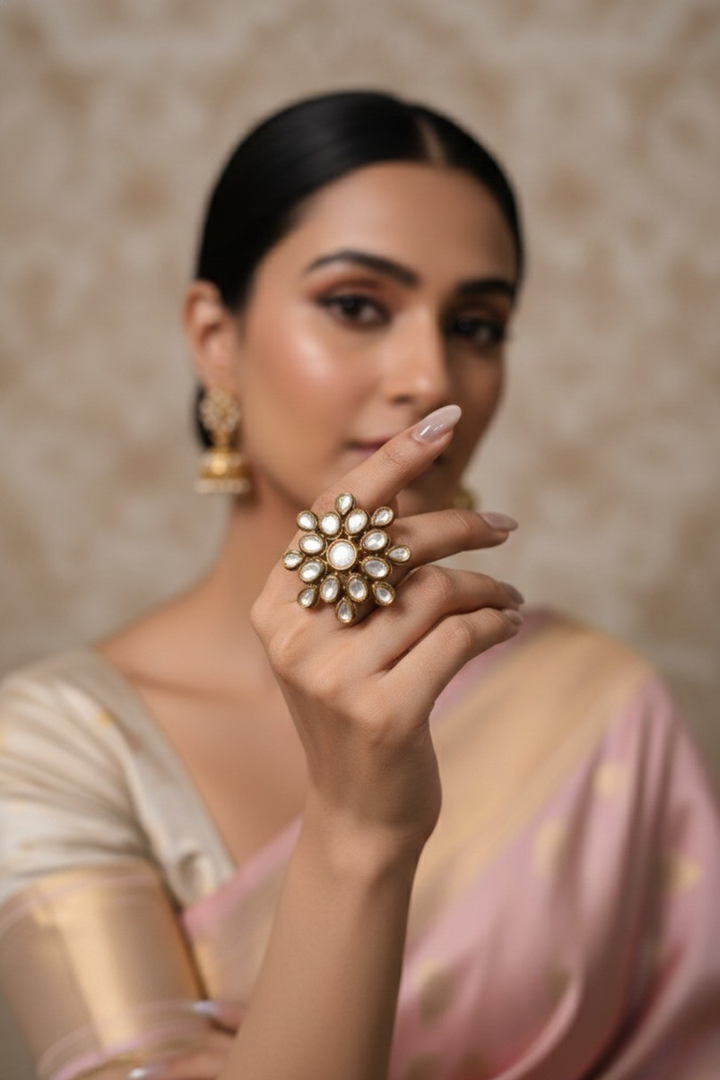 Maharani Kamala Green Flower Polki Ring