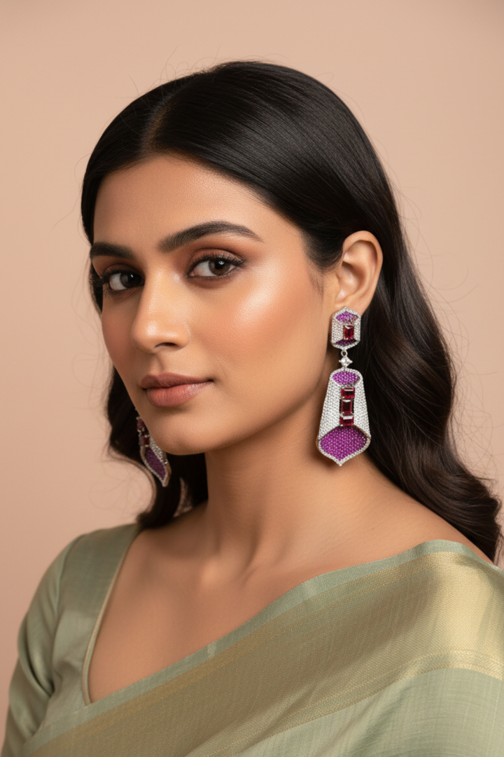 Ruby Oxidised Leaf Earrings