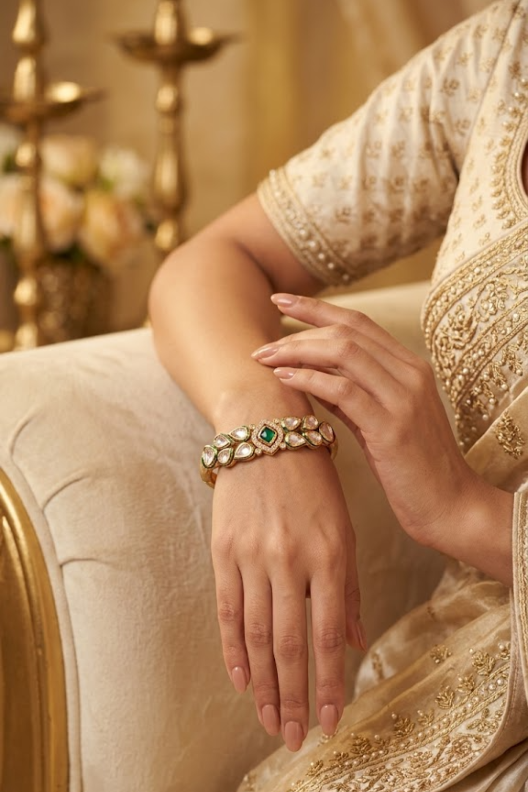 Ragini Ethnic Gemstone Sleek Polki Bracelet