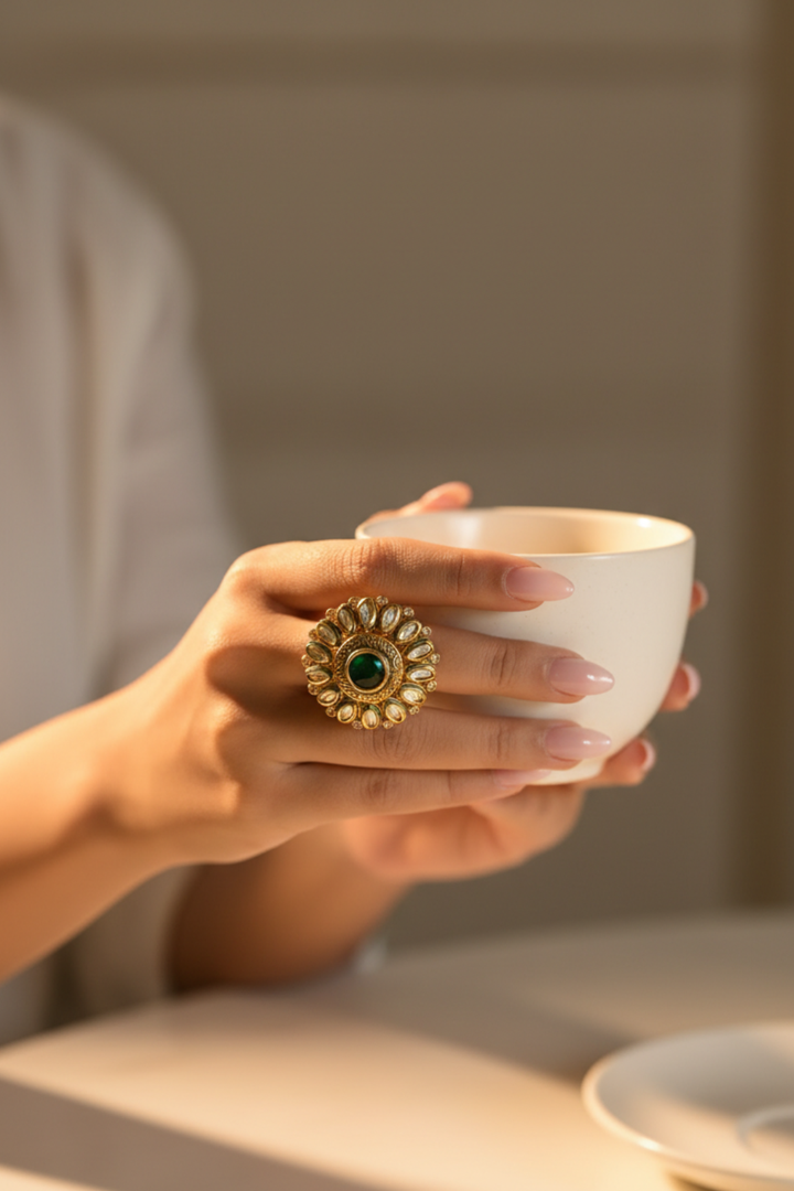 Maharani Yaksha Green Traditional Polki Ring