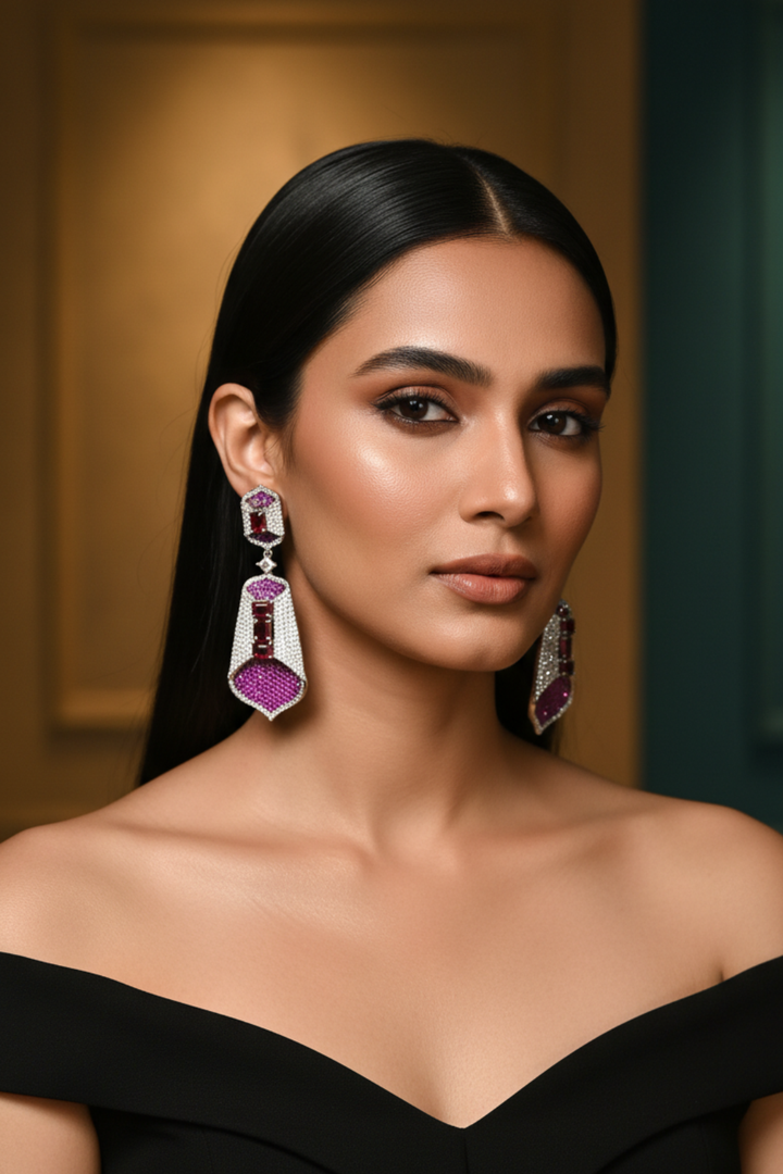 Ruby Oxidised Leaf Earrings