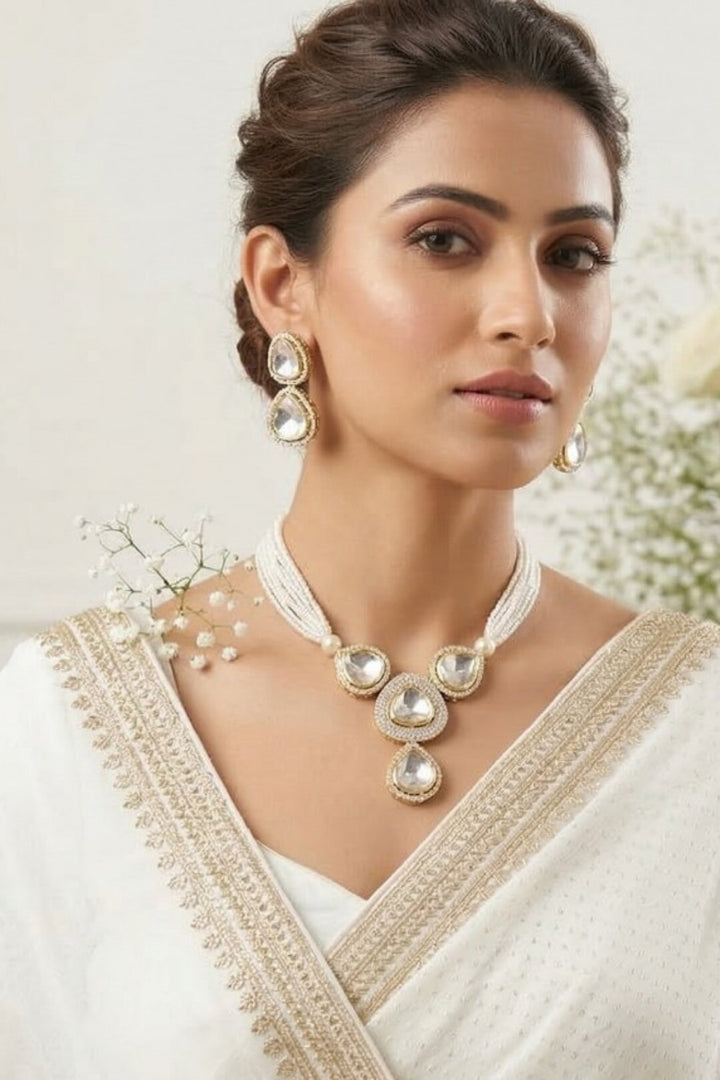 Pavaki Gold Polki Pearl Choker Necklace
