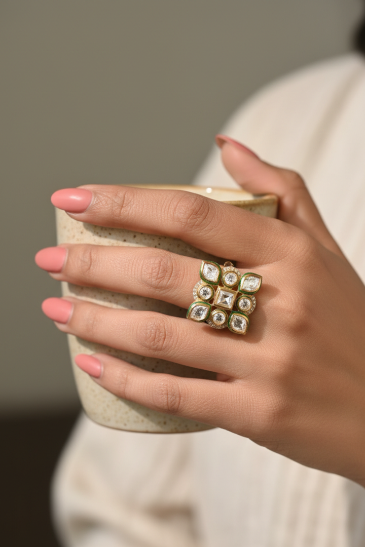 Begum Nirani Haldi Square Polki Ring