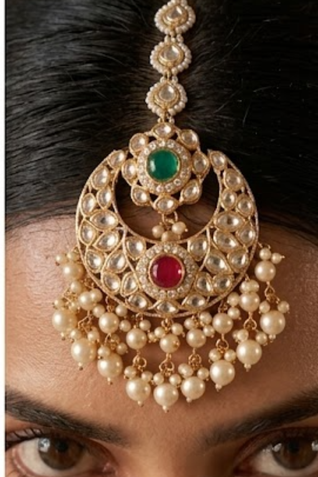 Roohani Kundan Bridal Pearl Drop Maangtika