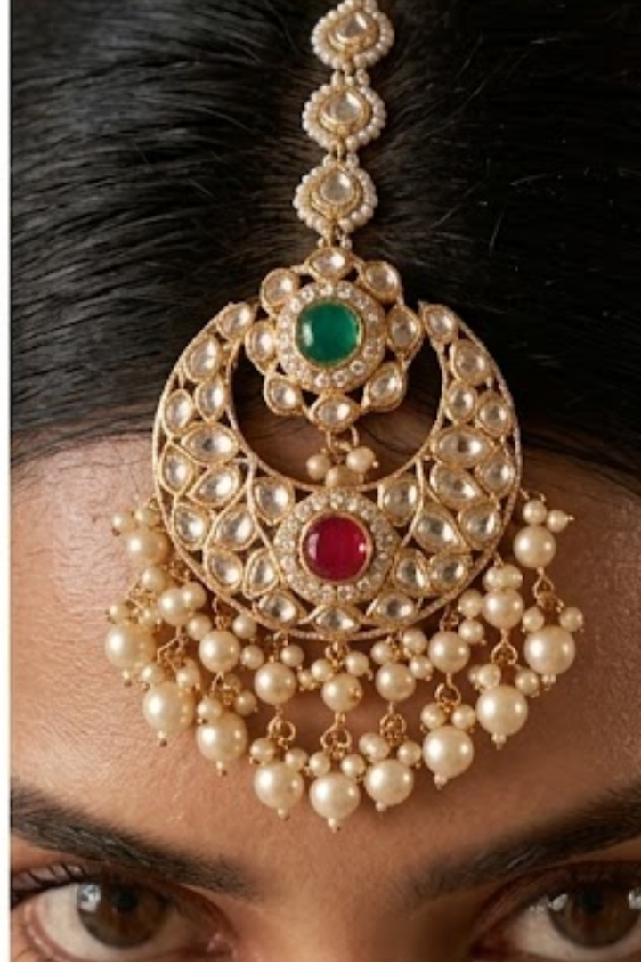 Roohani Kundan Bridal Pearl Drop Maangtika