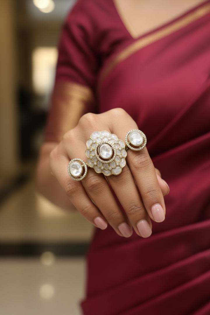 RudraTrinetra Polki Double Band Ring