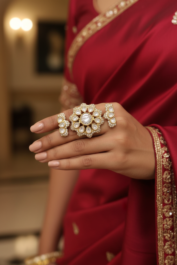 Trikamal Heritage Polki Double Band Ring