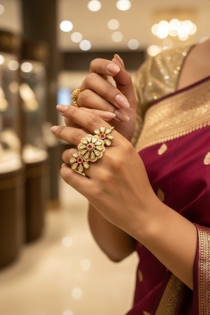 KamalTraya Polki Double Band Ring