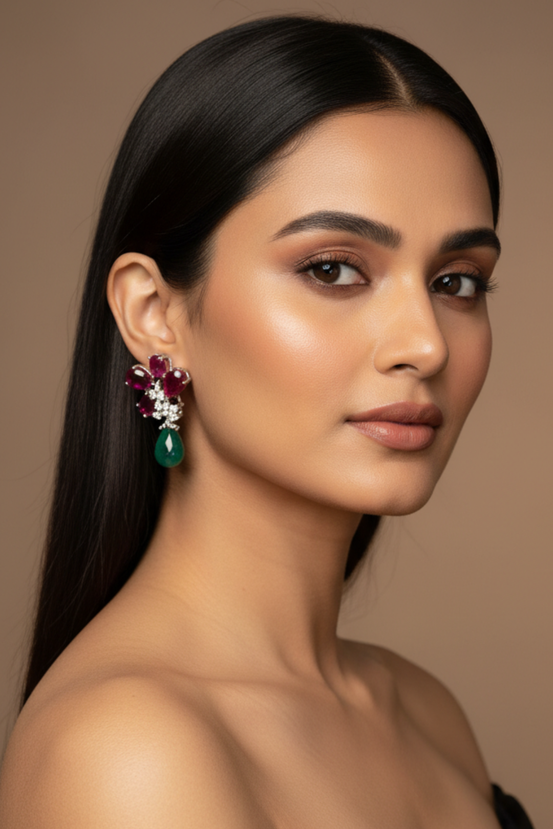 Yasmini Flower Shaped Pearl Drop Earrings