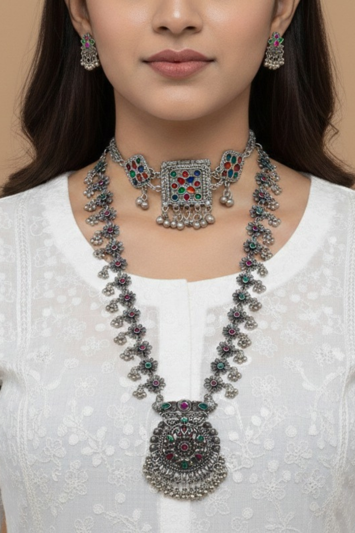 Bansuri Silver Gujarati Choker Necklace