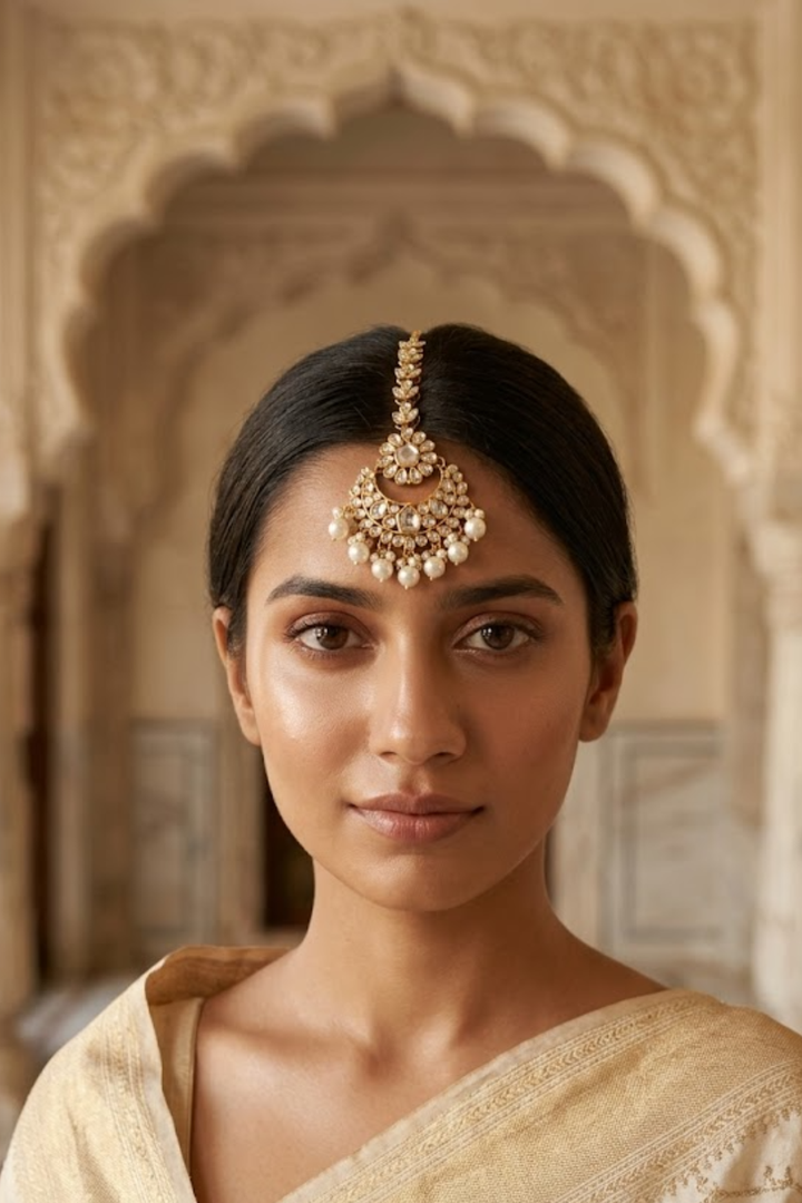 Prathna Kundan Bridal Pearl Maangtika