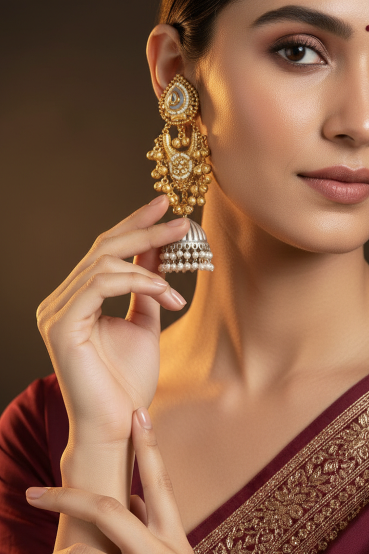 Radharani Traditional Golden Jhumka Earrings