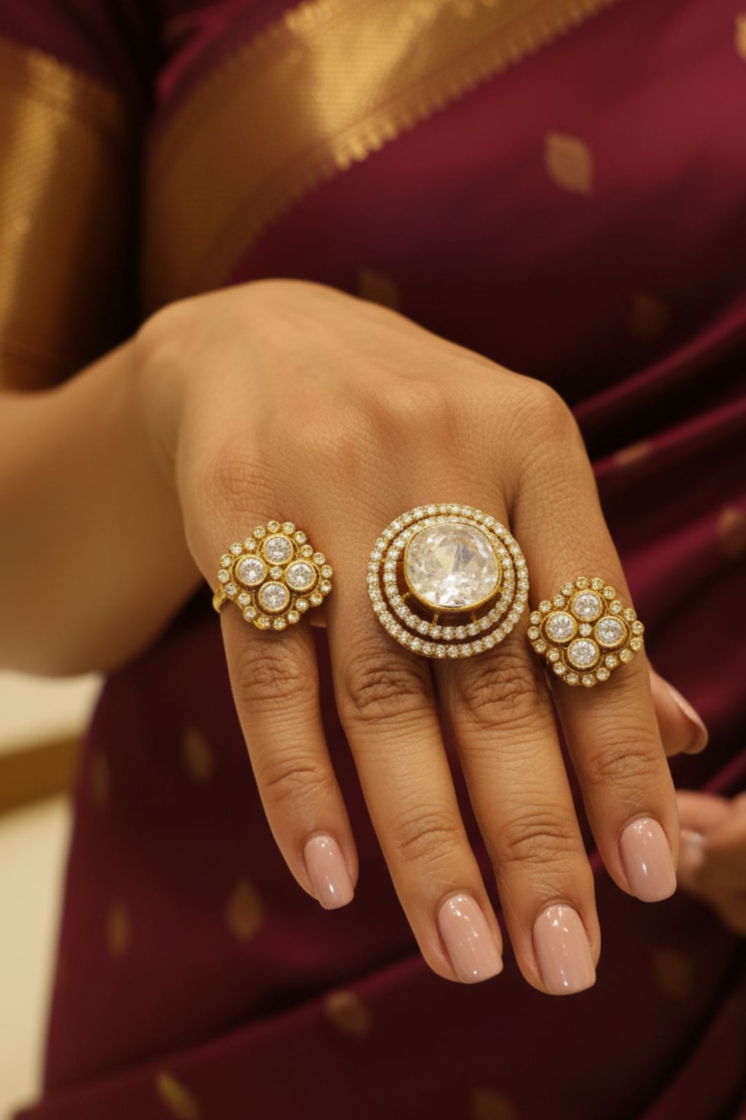 Gandhara Mehndi Polki Double Band Ring