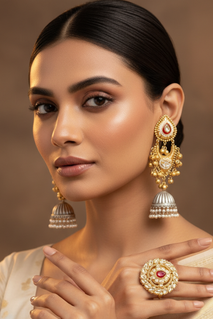 Radharani Traditional Golden Jhumka Earrings