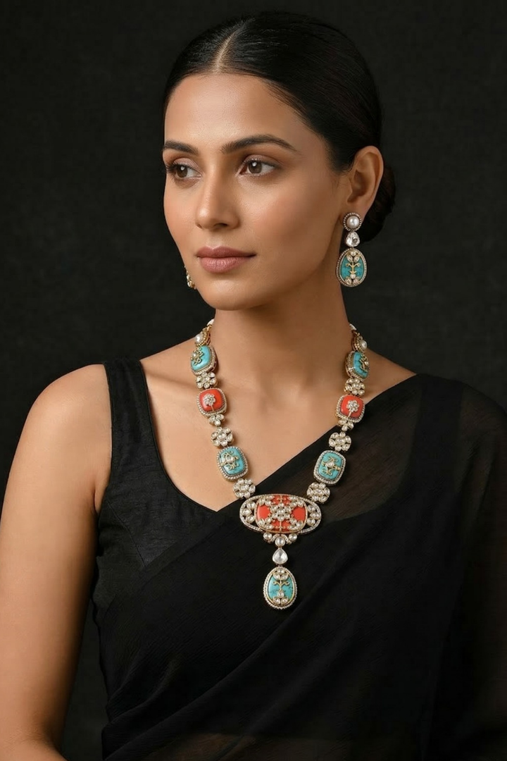 Leheriya Royal Multicolored Meenakari Polki Long Necklace