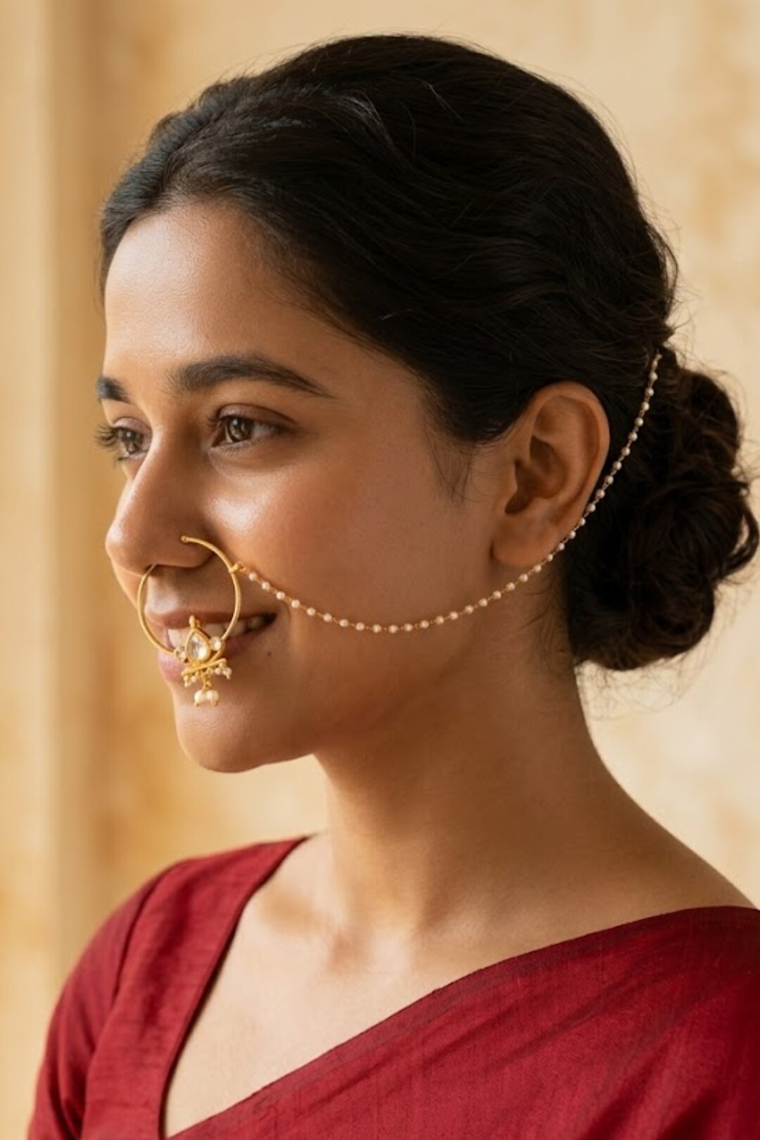 Sheena Bridal Gold Pearl Matki Kundan Nosering