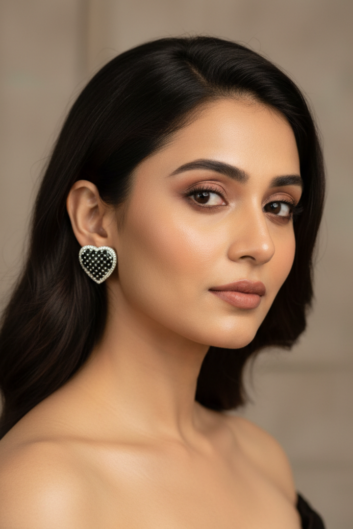 Shiny Heart Huggie Studs Earrings