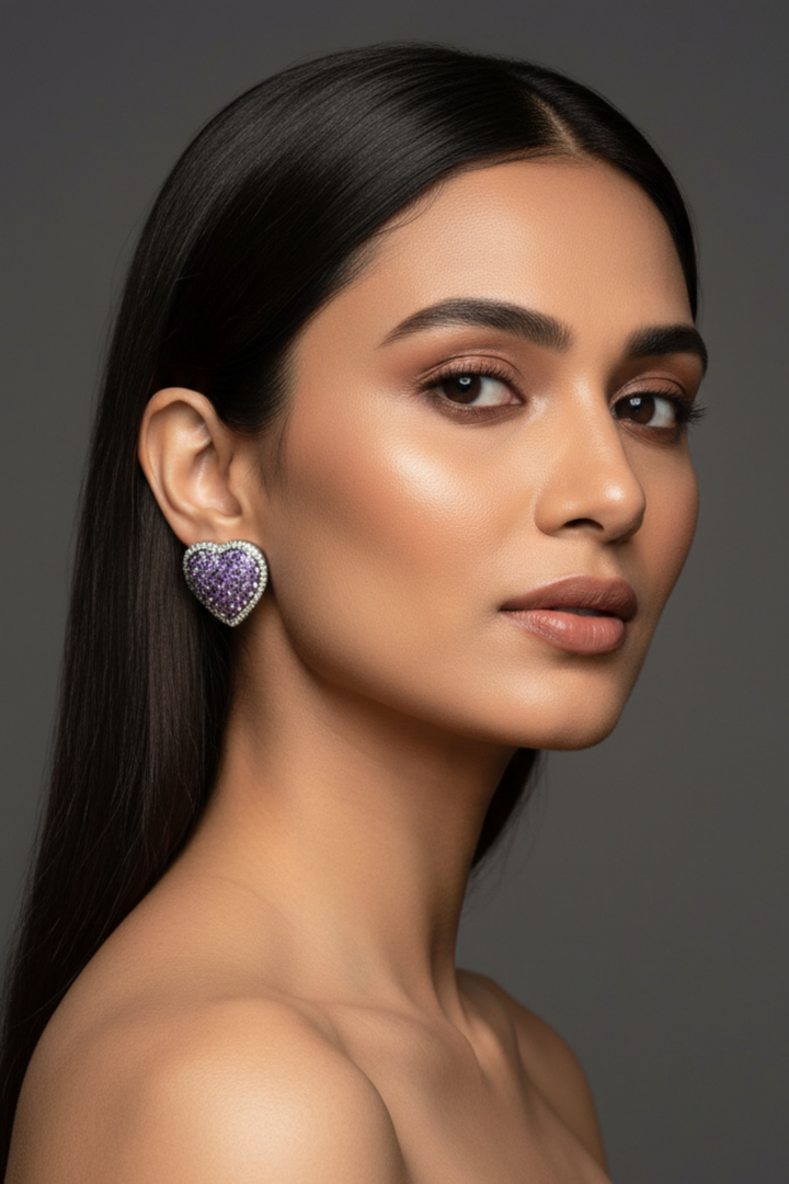 Shiny Heart Huggie Studs Earrings