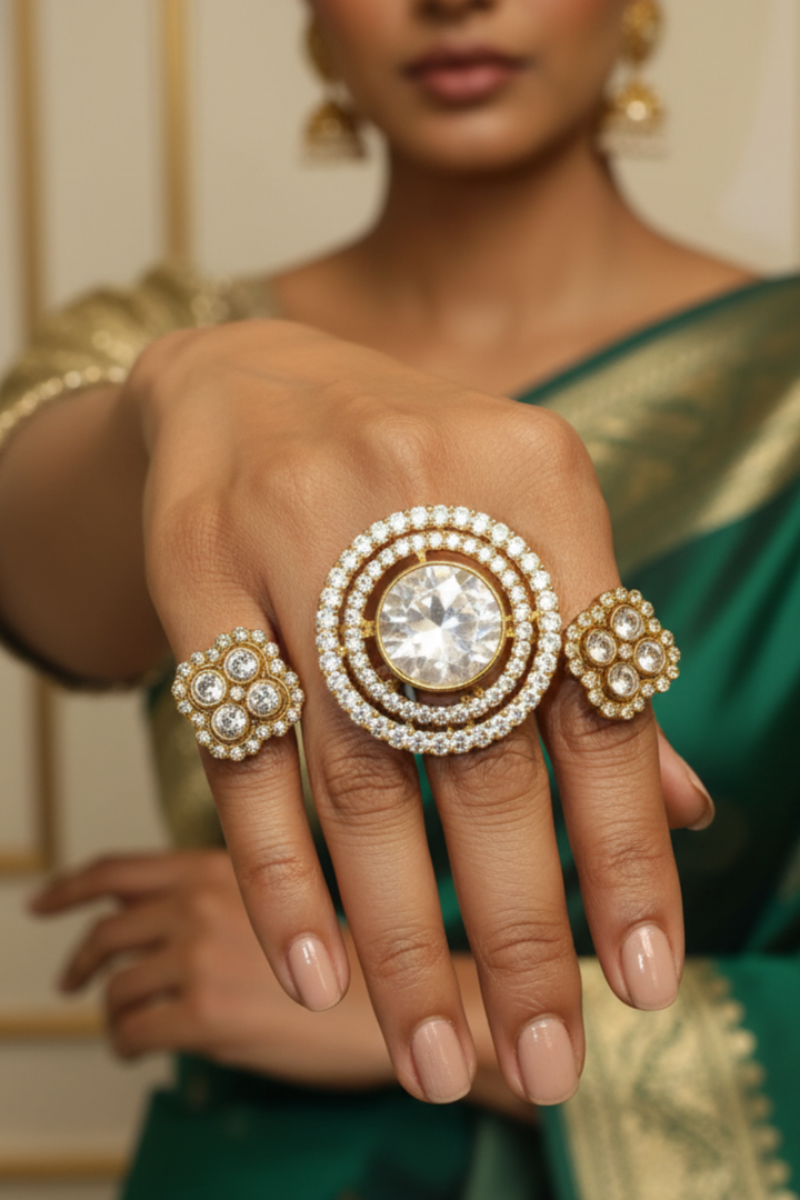 Gandhara Mehndi Polki Double Band Ring