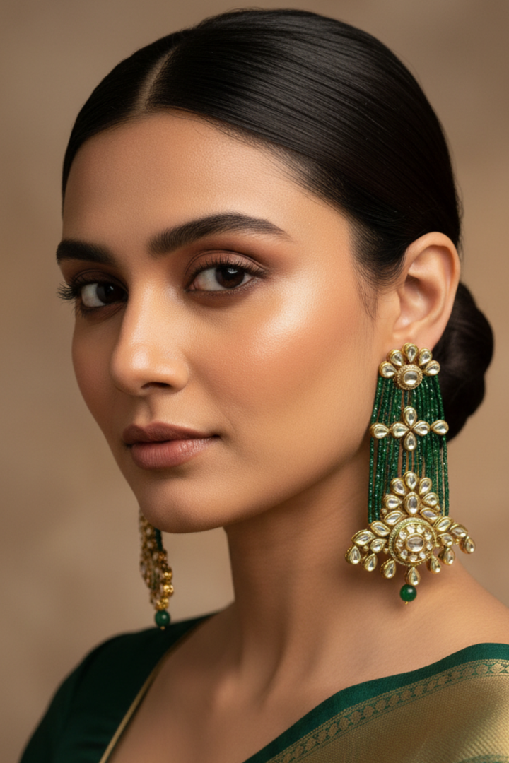 Vedi Wide Kundan Traditional Dangler Earrings