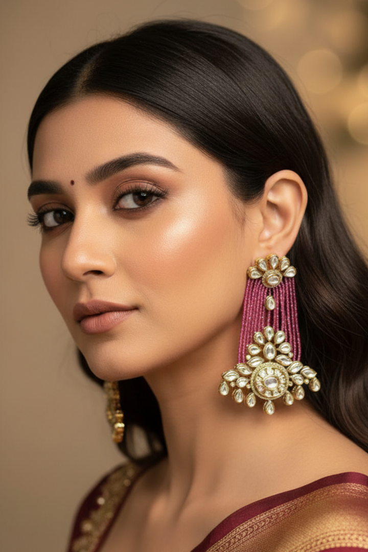 Vedi Wide Kundan Traditional Dangler Earrings
