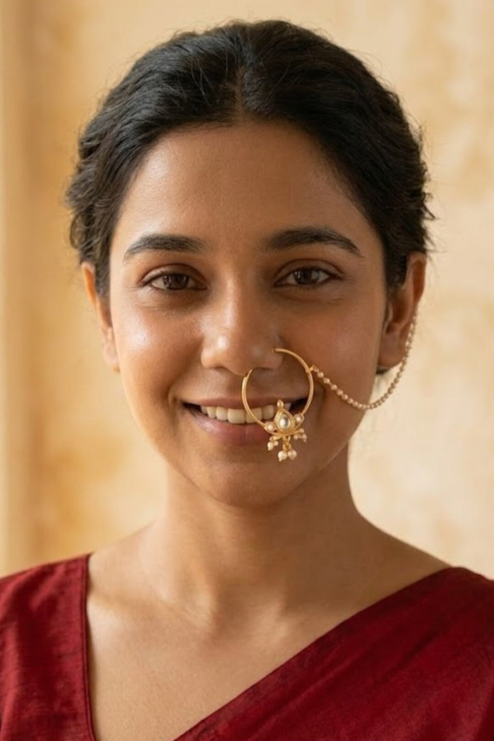 Sheena Bridal Gold Pearl Matki Kundan Nosering