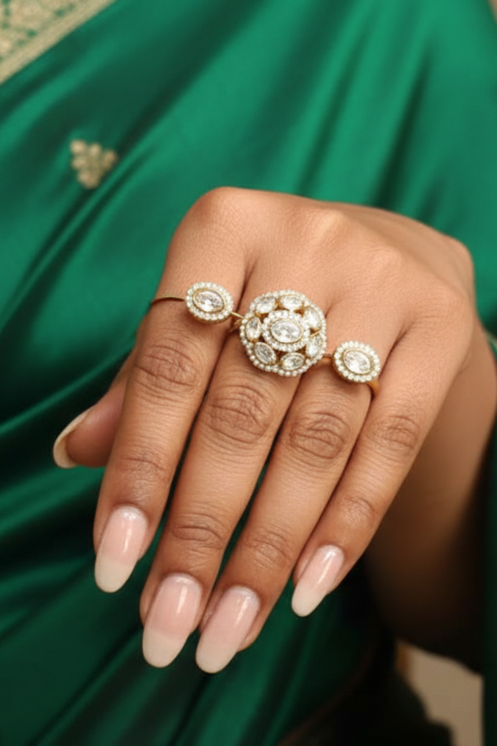 Aradhya Mehndi Polki Double Band Ring