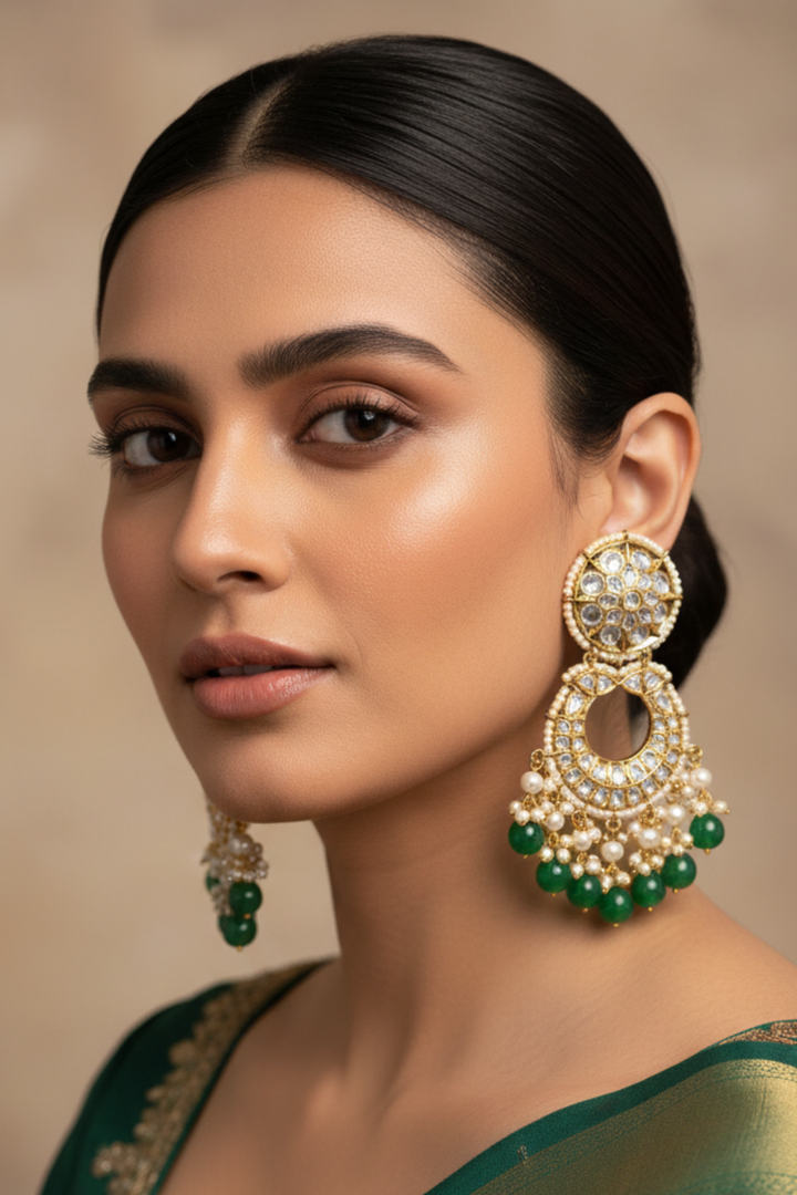 Nandi Kundan Greendrop Earrings