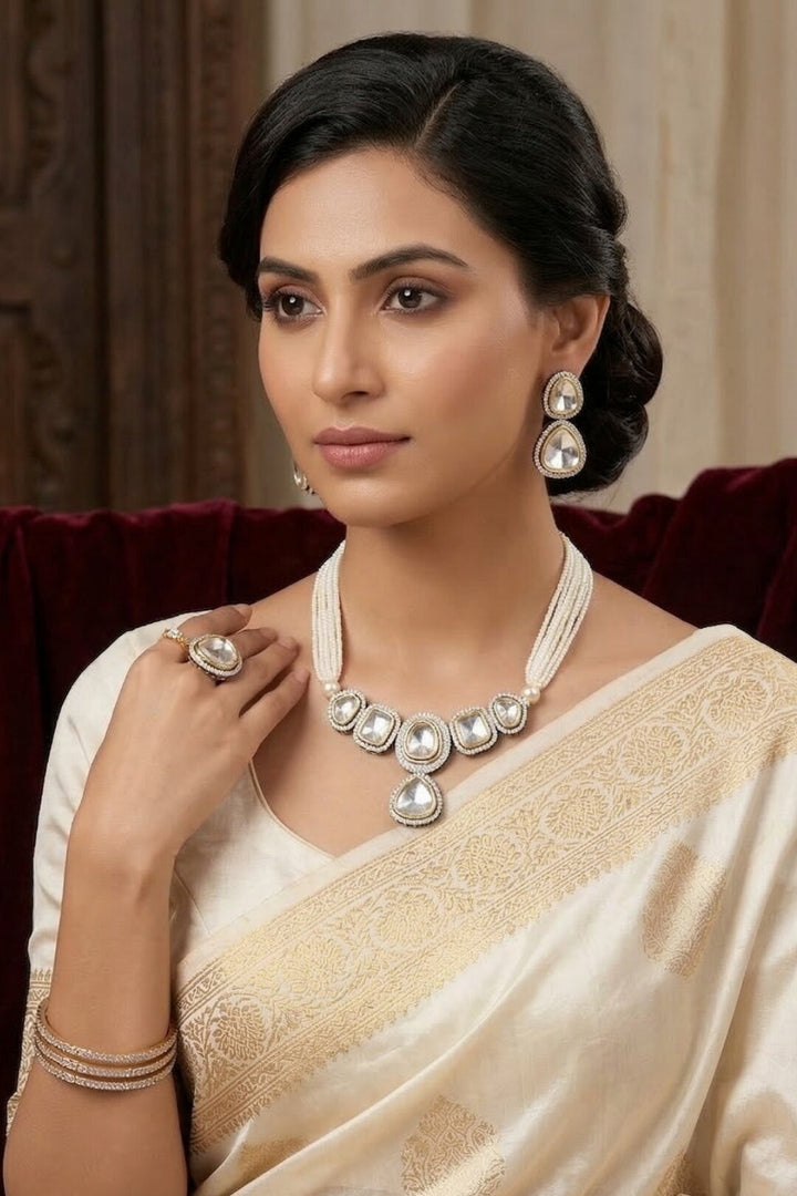 Srimati Polki Pearl String Chokar Necklace