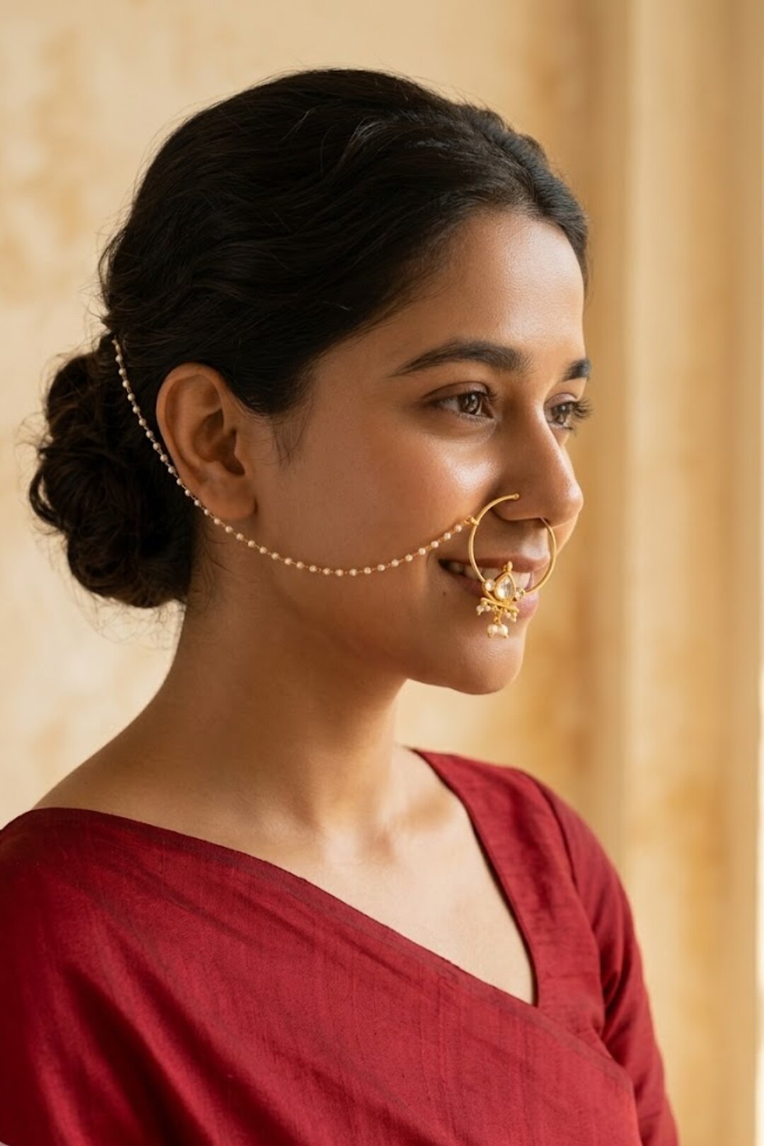 Sheena Bridal Gold Pearl Matki Kundan Nosering