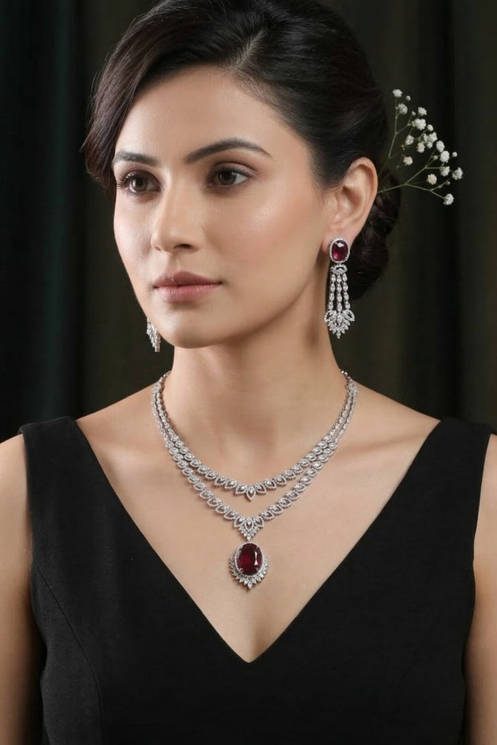 Trishla Victorian Romantic Heart Ruby Necklace