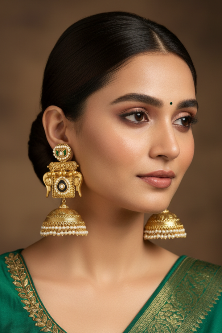 Murali Golden Jhumka Earrings