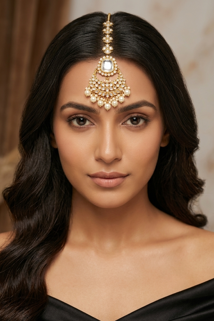 Prathna Kundan Bridal Pearl Maangtika