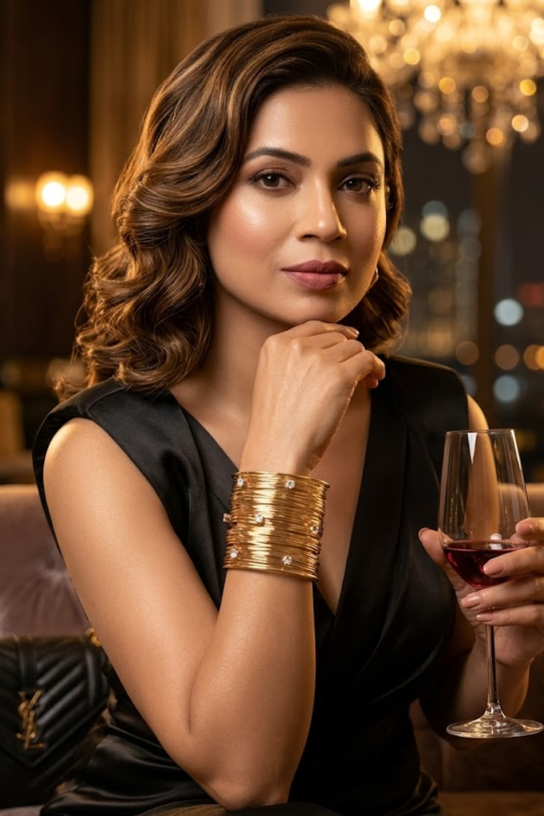 Golden Diamond Fashion Handcuff Bracelet