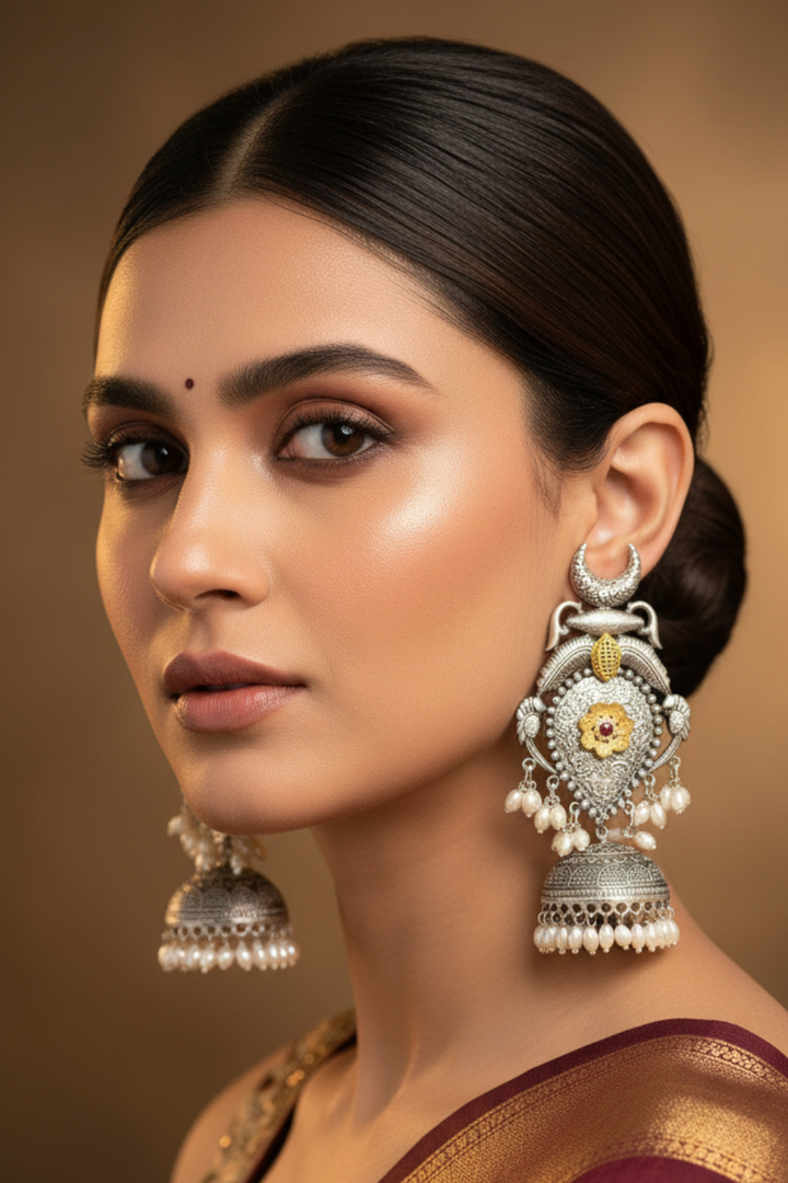 Nandan Silver Jhumka Earrings