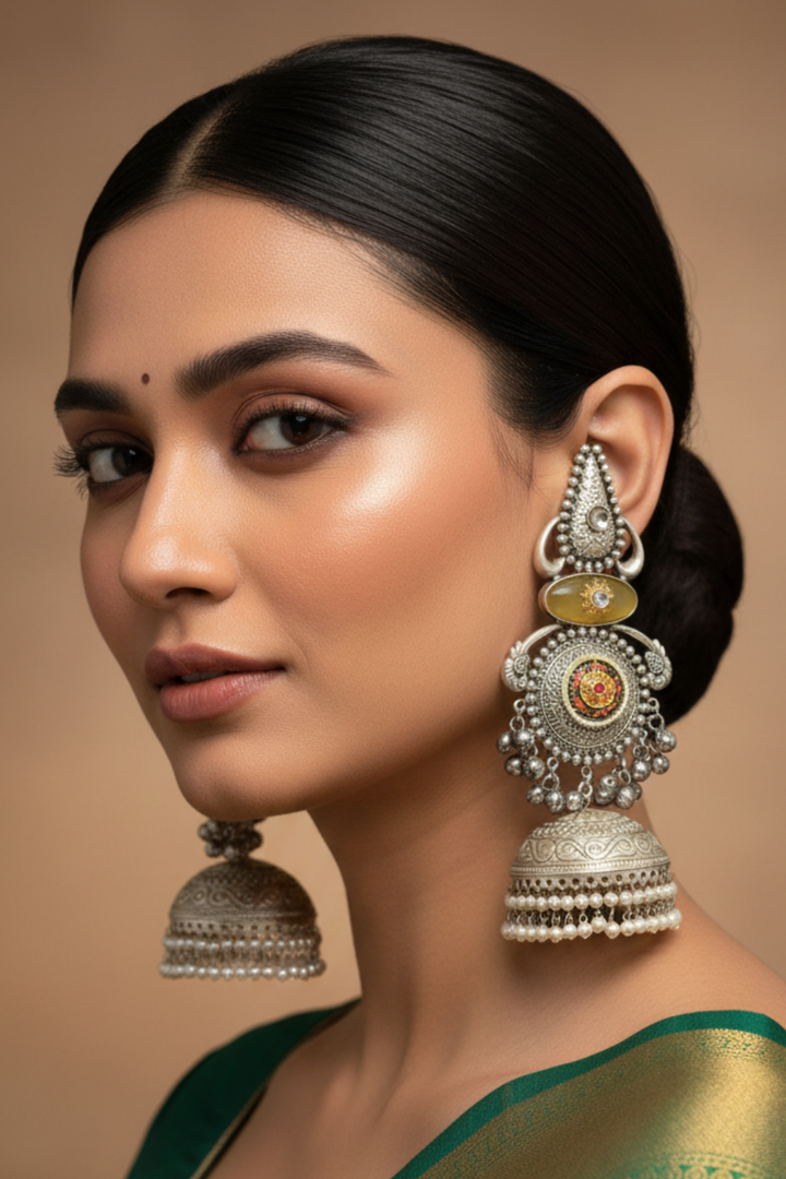 Vasudeva Silver Jhumka Earrings