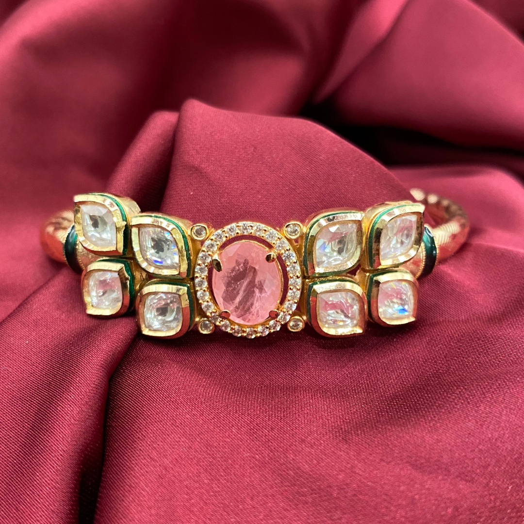 Parvati Ethnic Gemstone Sleek Polki Bracelet