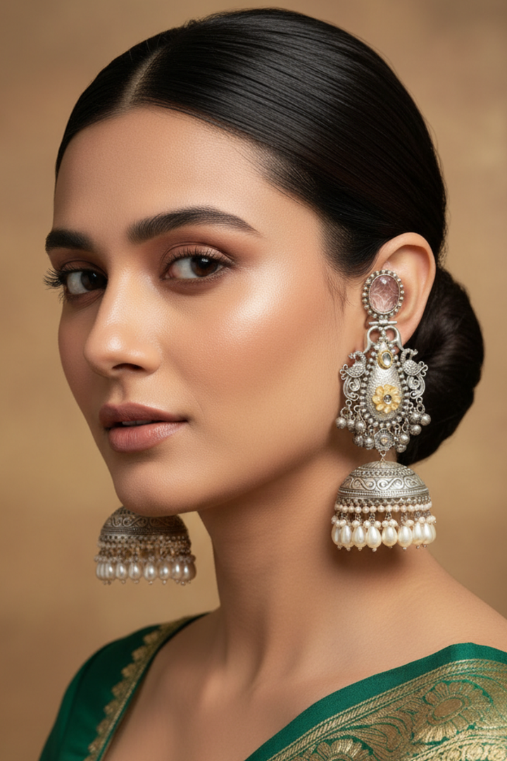 Keshava Silver Jhumka Earrings