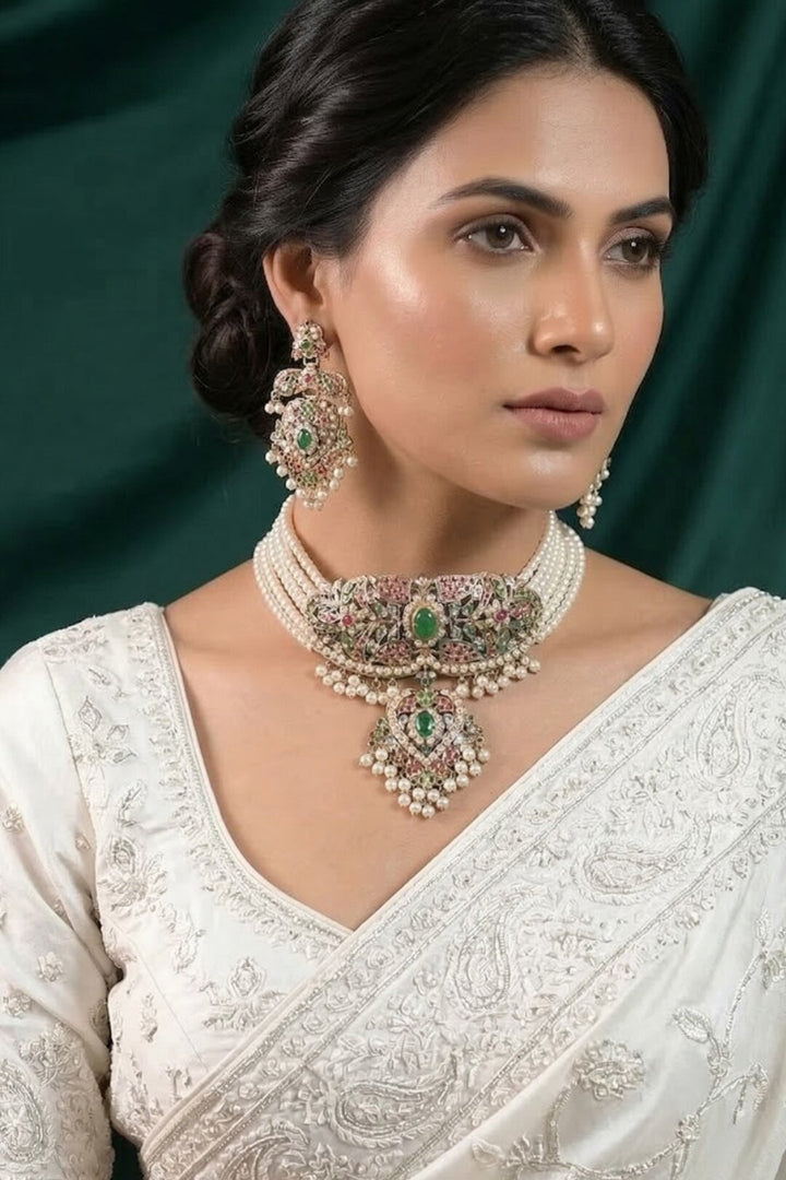 Amritapriya Heritage Multicolored Gemstones Jadau Necklace