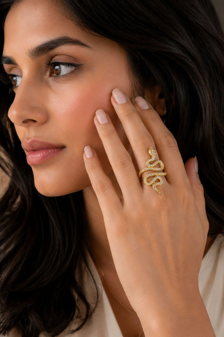 Exe Serpent Diamond Gold Adjustable Ring