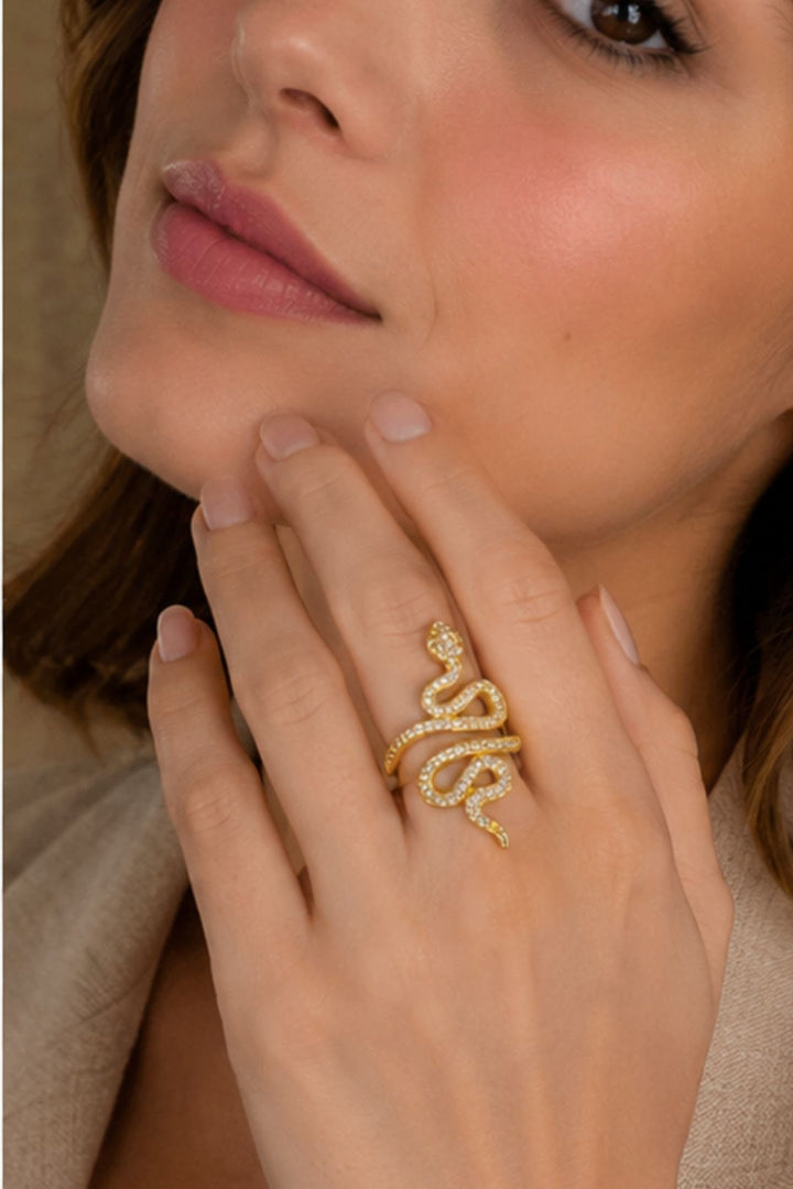 Exe Serpent Diamond Gold Adjustable Ring