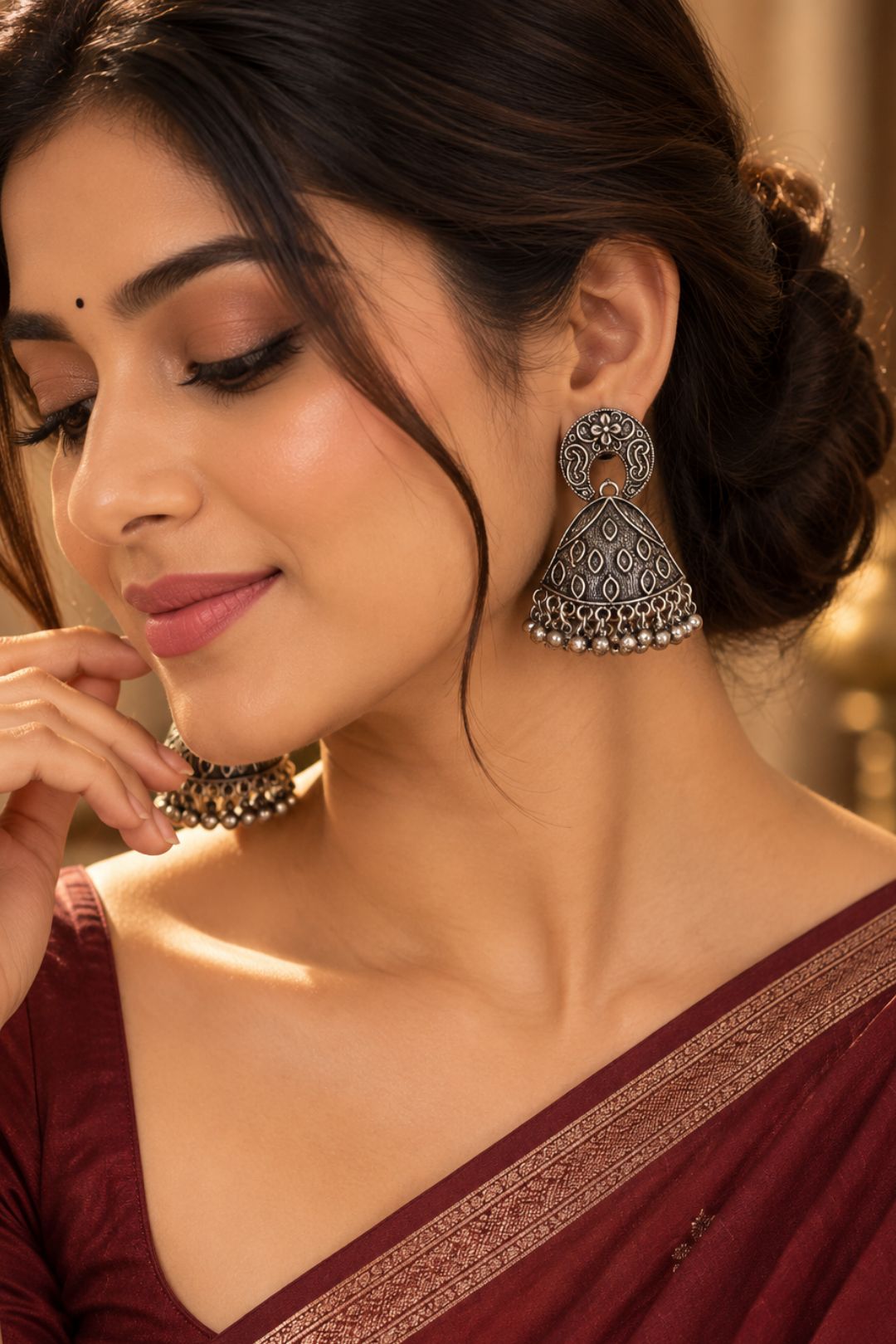 Shailputri Silver Jhumka Earrings
